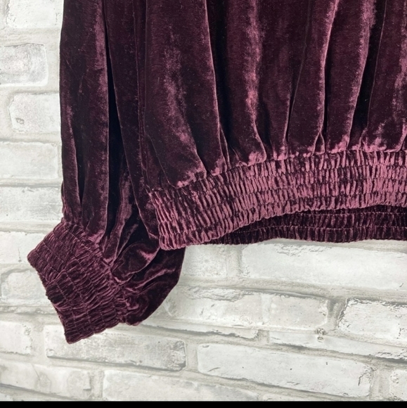 Burgundy velvet puff sleeve top - Picture 3 of 9